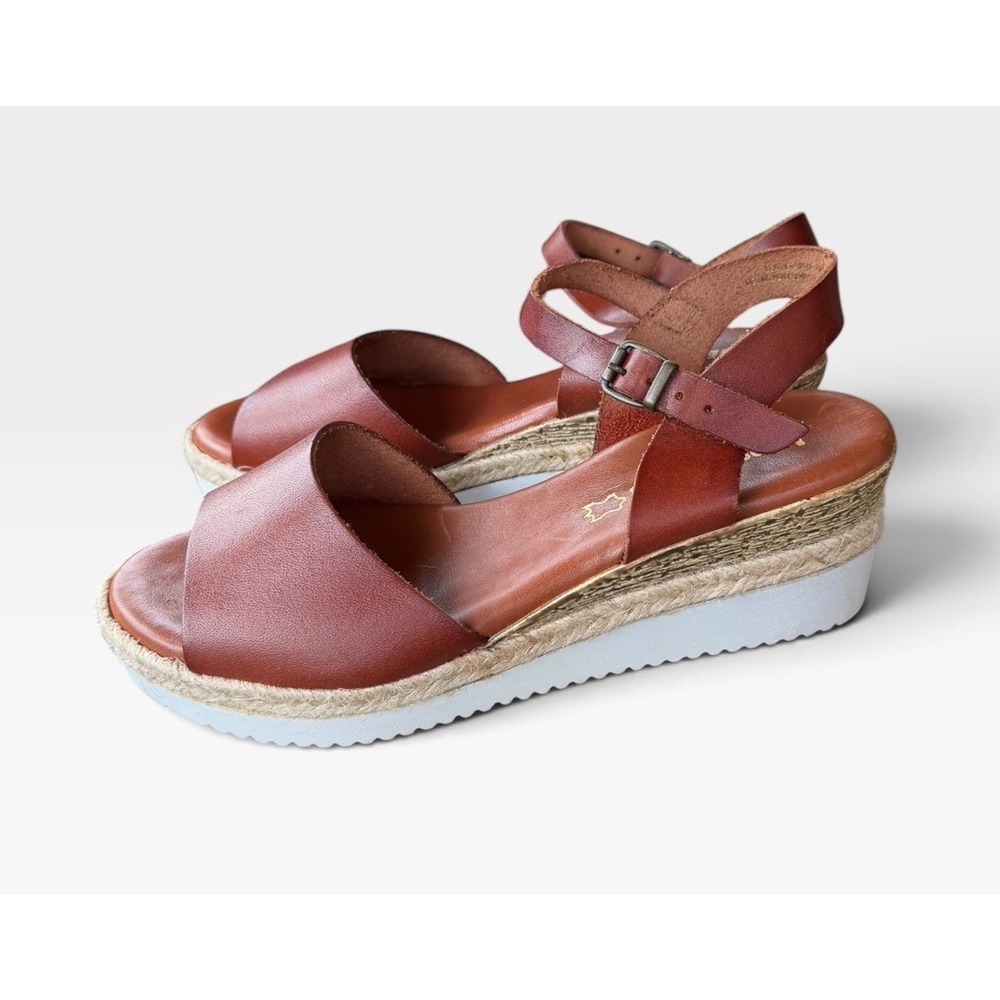 Bertucci Spain Leather Slide Sandals 37 Brown Espadrille Platform Comfort US 6.5
